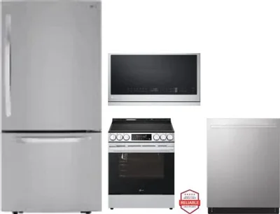 4 Piece Package Includes Refrigerator, Range, Microwave And Dishwasher