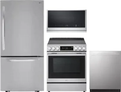 4 Piece Package Includes Refrigerator, Range, Microwave And Dishwasher