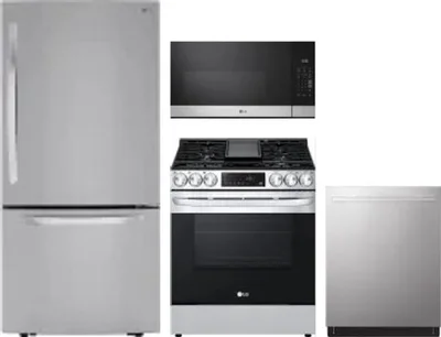 4 Piece Package Includes Refrigerator, Range, Microwave And Dishwasher