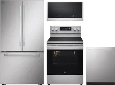 4 Piece Package Includes Refrigerator, Range, Microwave And Dishwasher