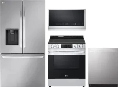 4 Piece Package Includes Refrigerator, Range, Microwave And Dishwasher