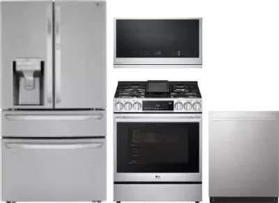 4 Piece Package Includes Refrigerator, Range, Microwave And Dishwasher
