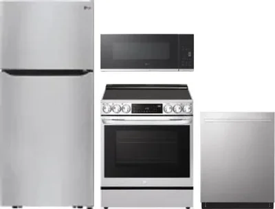 4 Piece Package Includes Refrigerator, Range, Microwave And Dishwasher