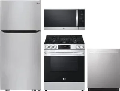 4 Piece Package Includes Refrigerator, Range, Microwave And Dishwasher