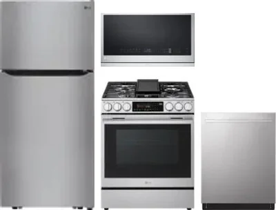 4 Piece Package Includes Refrigerator, Range, Microwave And Dishwasher