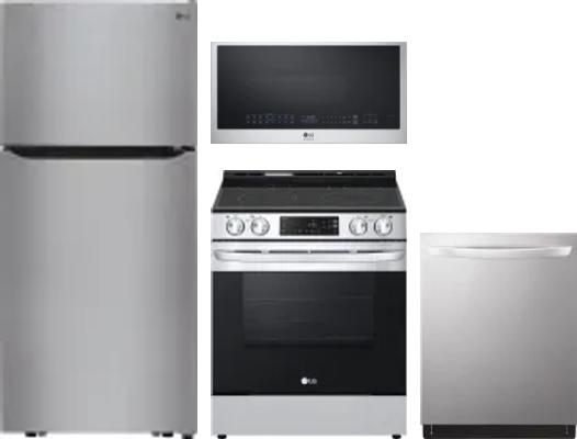 4 Piece Package Includes Refrigerator, Range, Microwave And Dishwasher
