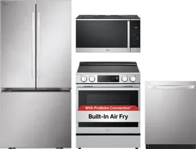4 Piece Package Includes Refrigerator, Range, Microwave And Dishwasher