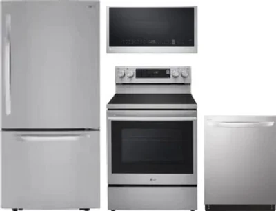4 Piece Package Includes Refrigerator, Range, Microwave And Dishwasher
