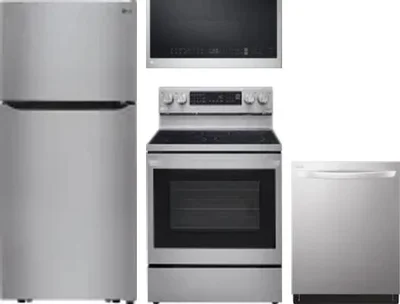 4 Piece Package Includes Refrigerator, Range, Microwave And Dishwasher