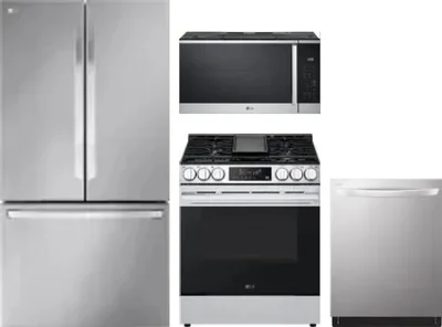 4 Piece Package Includes Refrigerator, Range, Microwave And Dishwasher