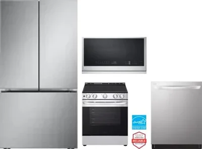 4 Piece Package Includes Refrigerator, Range, Microwave And Dishwasher