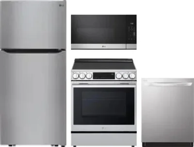 4 Piece Package Includes Refrigerator, Range, Microwave And Dishwasher