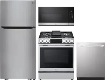 4 Piece Package Includes Refrigerator, Range, Microwave And Dishwasher