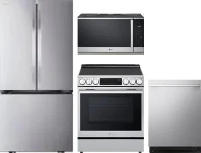 4 Piece Package Includes Refrigerator, Range, Microwave And Dishwasher
