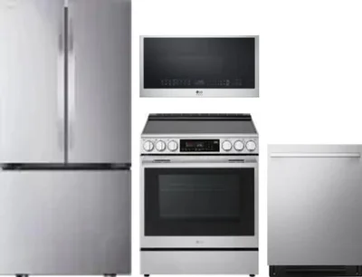 4 Piece Package Includes Refrigerator, Range, Microwave And Dishwasher