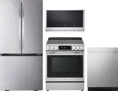 4 Piece Package Includes Refrigerator, Range, Microwave And Dishwasher