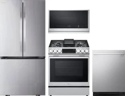 4 Piece Package Includes Refrigerator, Range, Microwave And Dishwasher