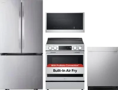 4 Piece Package Includes Refrigerator, Range, Microwave And Dishwasher