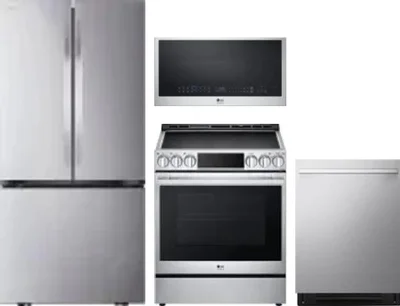 4 Piece Package Includes Refrigerator, Range, Microwave And Dishwasher