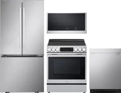 4 Piece Package Includes Refrigerator, Range, Microwave And Dishwasher