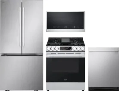4 Piece Package Includes Refrigerator, Range, Microwave And Dishwasher