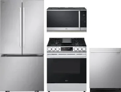 4 Piece Package Includes Refrigerator, Range, Microwave And Dishwasher
