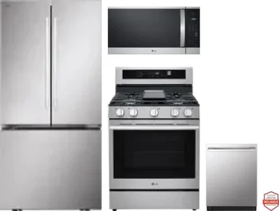 4 Piece Package Includes Refrigerator, Range, Microwave And Dishwasher