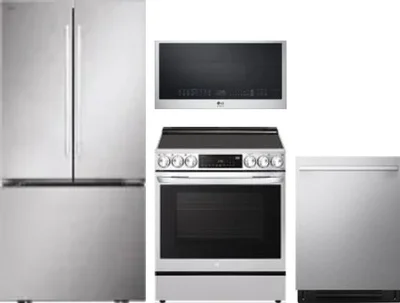 4 Piece Package Includes Refrigerator, Range, Microwave And Dishwasher