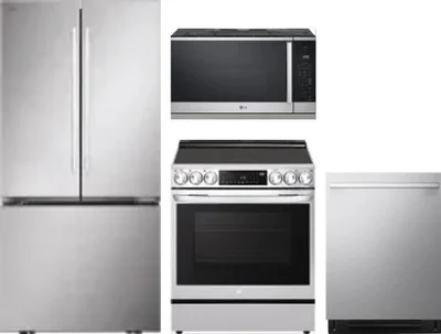 4 Piece Package Includes Refrigerator, Range, Microwave And Dishwasher