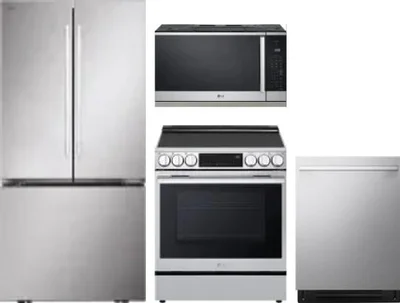 4 Piece Package Includes Refrigerator, Range, Microwave And Dishwasher