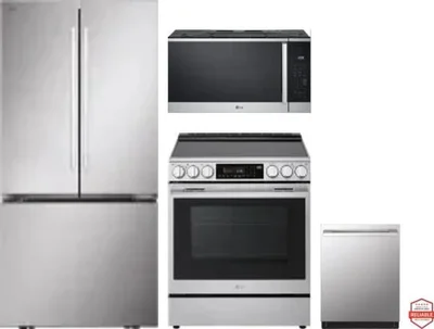 4 Piece Package Includes Refrigerator, Range, Microwave And Dishwasher