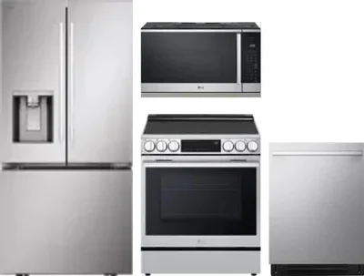 4 Piece Package Includes Refrigerator, Range, Microwave And Dishwasher