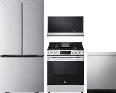 4 Piece Package Includes Refrigerator, Range, Microwave And Dishwasher