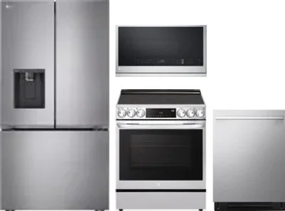 4 Piece Package Includes Refrigerator, Range, Microwave And Dishwasher