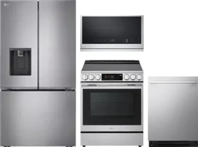 4 Piece Package Includes Refrigerator, Range, Microwave And Dishwasher