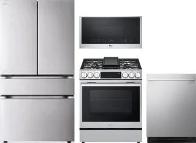 4 Piece Package Includes Refrigerator, Range, Microwave And Dishwasher