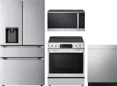 4 Piece Package Includes Refrigerator, Range, Microwave And Dishwasher