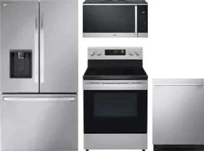 4 Piece Package Includes Refrigerator, Range, Microwave And Dishwasher