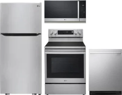 4 Piece Package Includes Refrigerator, Range, Microwave And Dishwasher