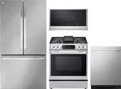 4 Piece Package Includes Refrigerator, Range, Microwave And Dishwasher
