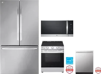 4 Piece Package Includes Refrigerator, Range, Microwave And Dishwasher