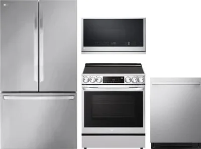4 Piece Package Includes Refrigerator, Range, Microwave And Dishwasher
