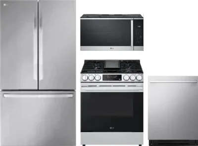 4 Piece Package Includes Refrigerator, Range, Microwave And Dishwasher