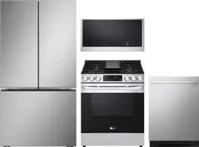 4 Piece Package Includes Refrigerator, Range, Microwave And Dishwasher