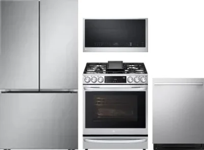 4 Piece Package Includes Refrigerator, Range, Microwave And Dishwasher