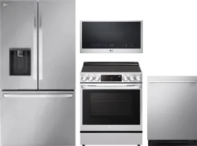 4 Piece Package Includes Refrigerator, Range, Microwave And Dishwasher