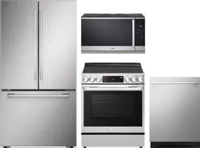 4 Piece Package Includes Refrigerator, Range, Microwave And Dishwasher