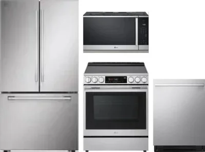 4 Piece Package Includes Refrigerator, Range, Microwave And Dishwasher