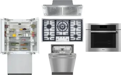 5 Piece Package Includes Refrigerator, Cooktop, Wall Oven, Hood And Dishwasher