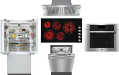 5 Piece Package Includes Refrigerator, Cooktop, Wall Oven, Hood And Dishwasher